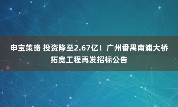 申宝策略 投资降至2.67亿！广州番禺南浦大桥拓宽工程再发招标公告